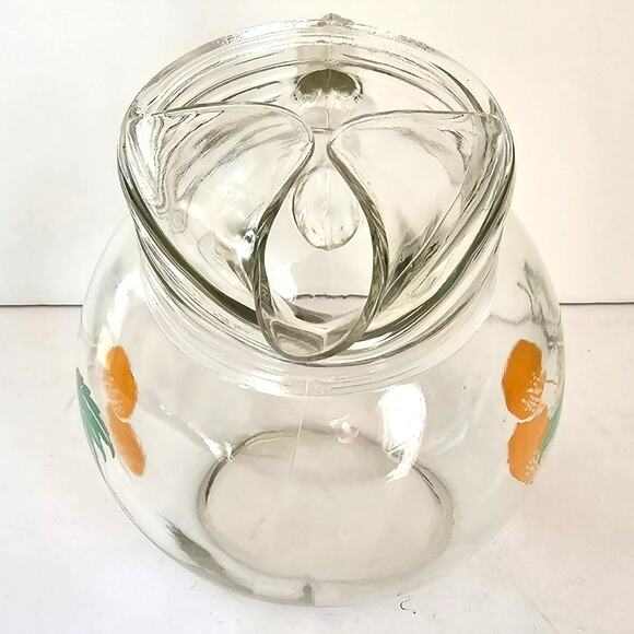 Vintage Anchor Hocking Juice Pitcher Tilt Ball Oranges Leaves '50's Mid Century - Picture 4 of 10